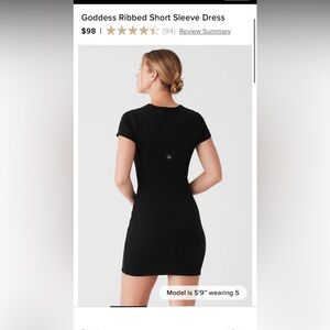 ALO Yoga Goddess Black Ribbed Short Sleeve Dress